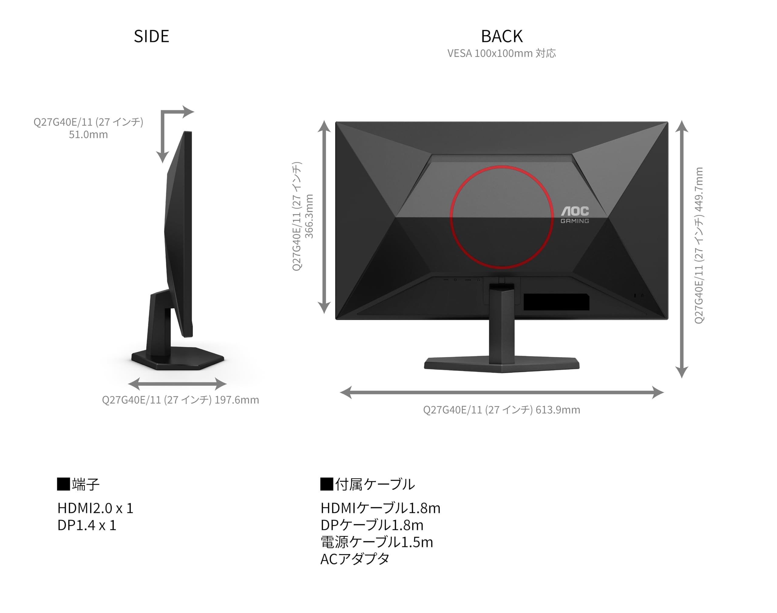 Amazon.co.jp: AOC ゲーミングモニター 27インチ, QHD/2560x1440@180Hz